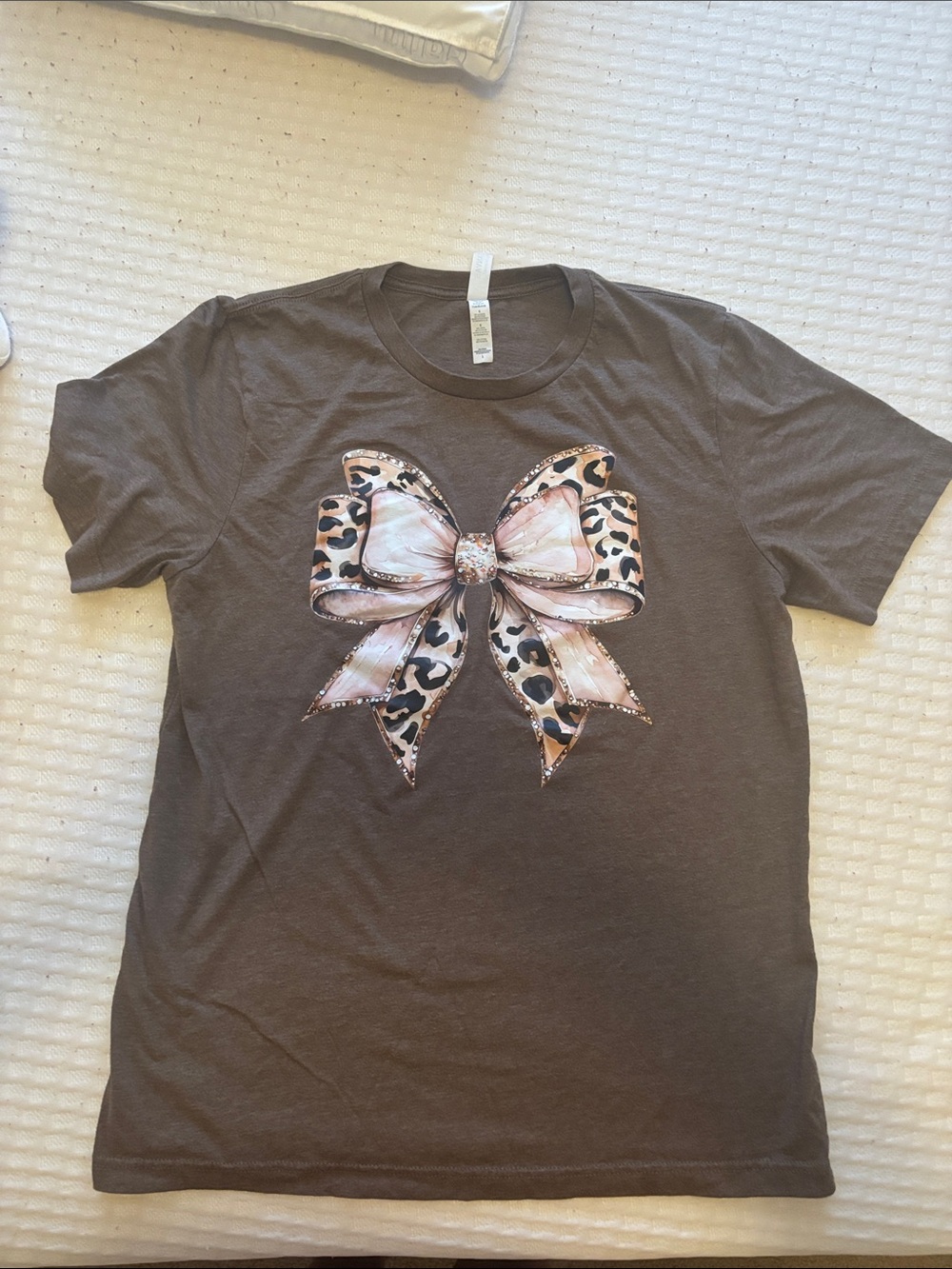 Bella Canvas Brown Short-Sleeve Tee with Pink Leopard Bow Graphic